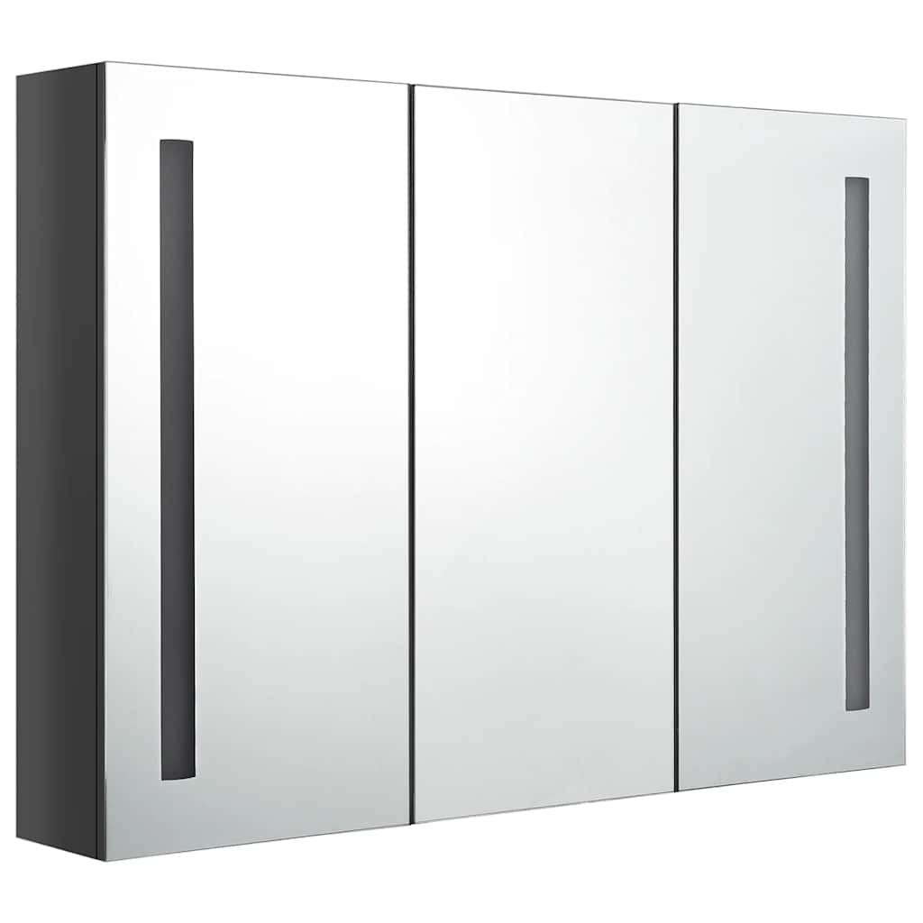Armadietto Bagno con Specchio e LED 89x14x62 cm Grigio Lucido | homemem39