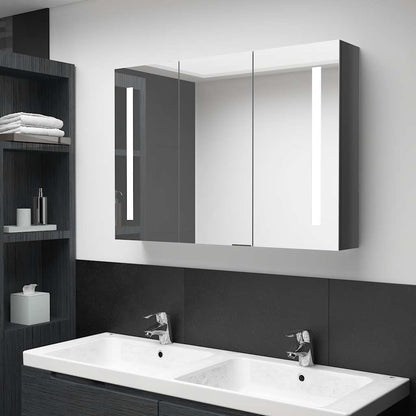 Armadietto Bagno con Specchio e LED 89x14x62 cm Grigio Lucido | homemem39