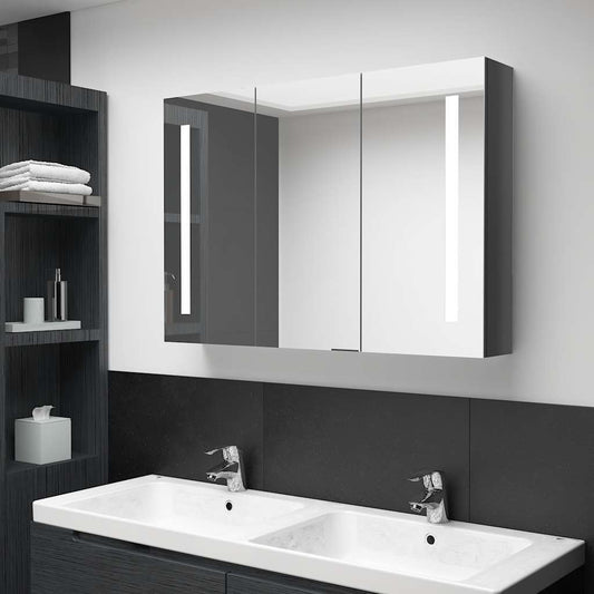 Armadietto Bagno con Specchio e LED 89x14x62 cm Grigio Lucido | homemem39