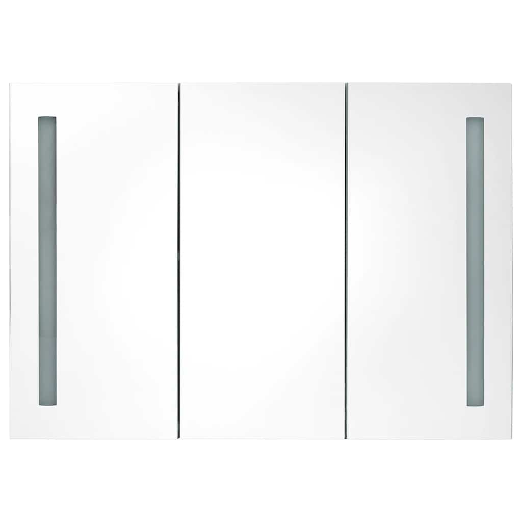 Armadietto Bagno con Specchio e LED Bianco Lucido 89x14x62 cm