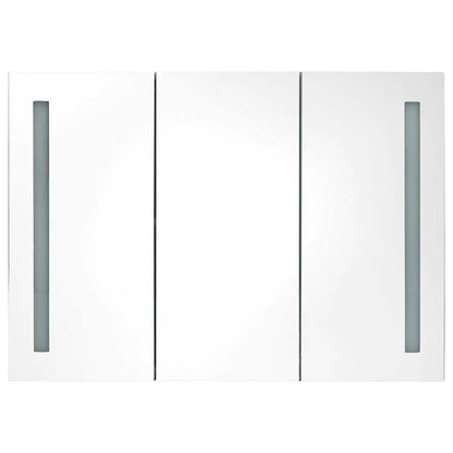 Armadietto Bagno con Specchio e LED Bianco Lucido 89x14x62 cm