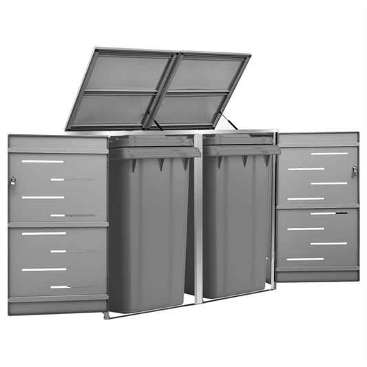 Copri Bidoni Pattumiera Doppia 138x77,5x112,5 cm Acciaio Inox - homemem39