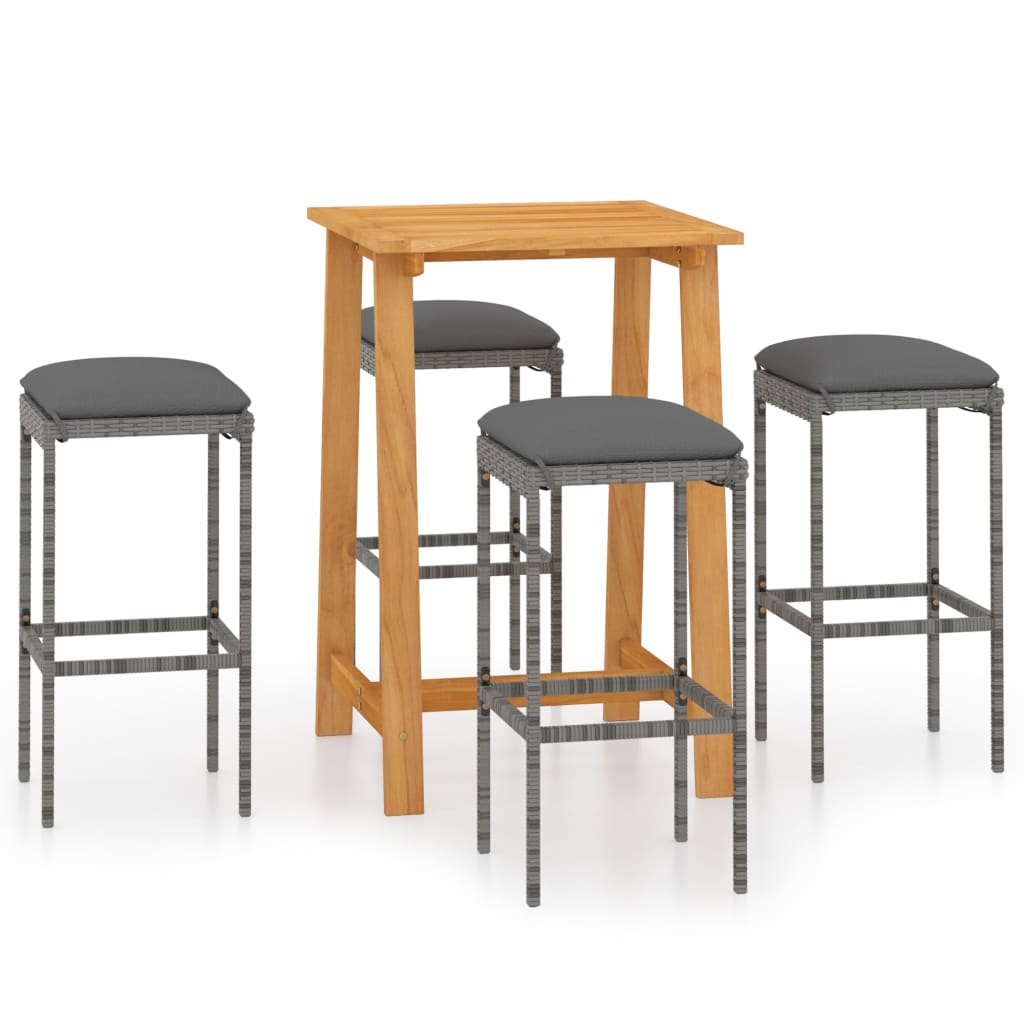 Set da Bar da Giardino 5 pz con Cuscini Grigio | homemem39