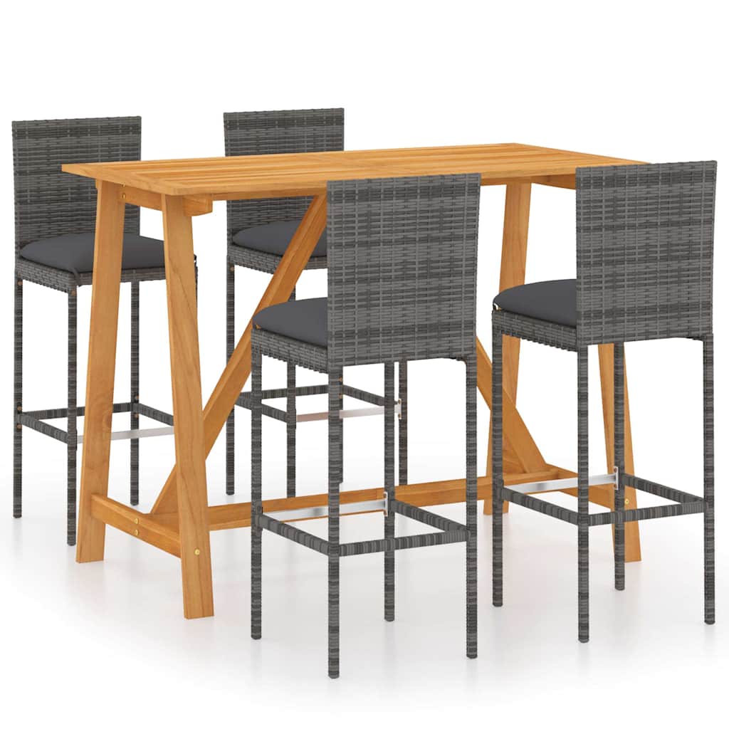 Set da Bar da Giardino 5pz con Cuscini Grigio