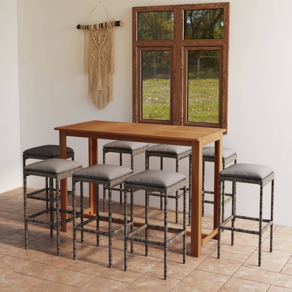 Set da Bar da Giardino 9 pz con Cuscini Grigio | homemem39