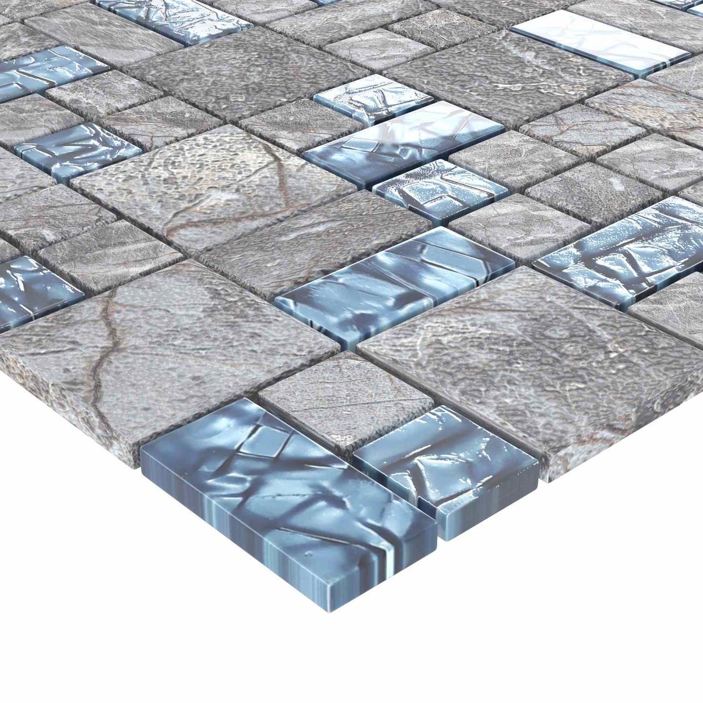 Piastrella Mosaic 11 pcs Grigio e Blu 50 x 50 cm Vetro | homemem39