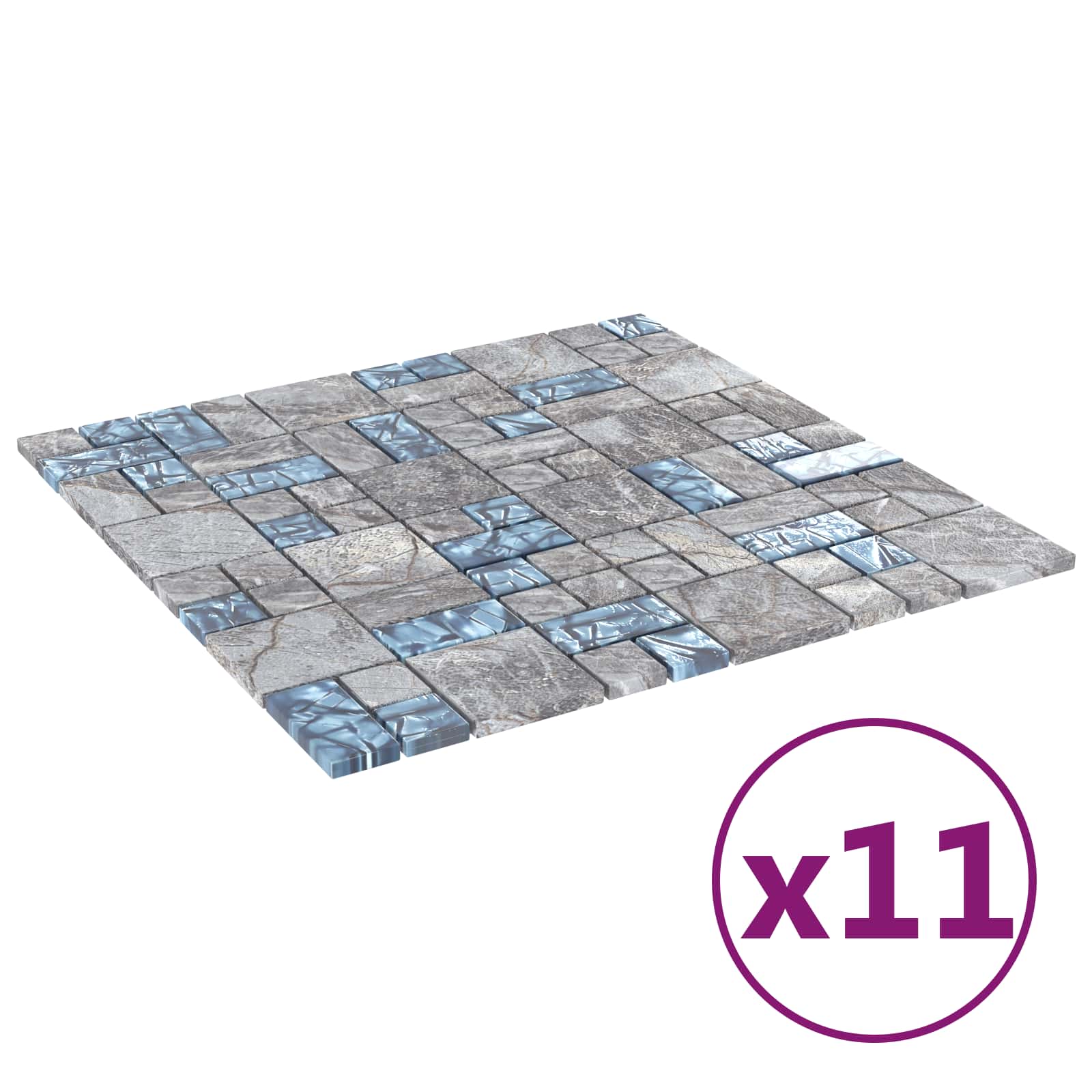 Piastrella Mosaic 11 pcs Grigio e Blu 50 x 50 cm Vetro | homemem39