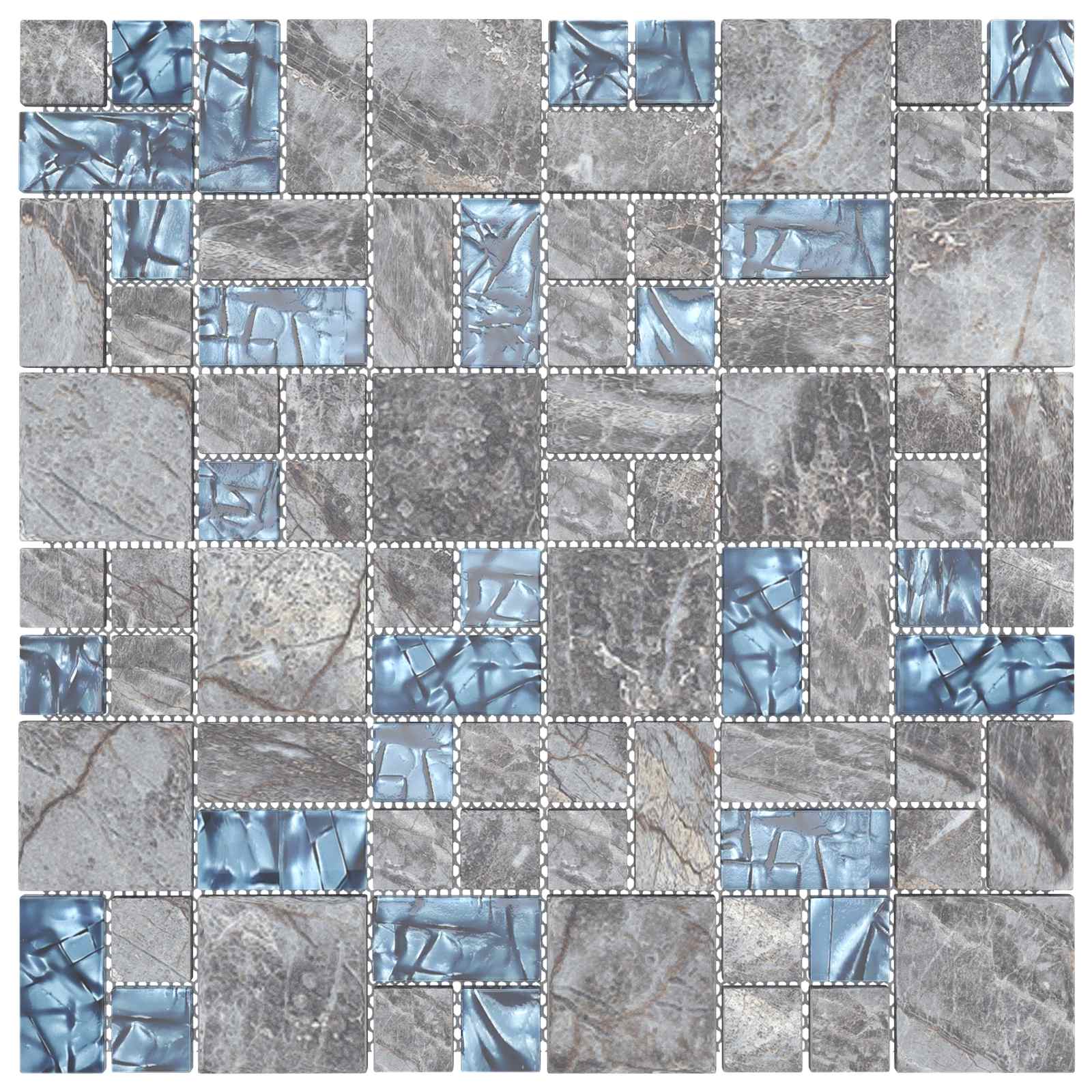 Piastrella Mosaic 22 pcs Grigio e Blu 50 x 50 cm Vetro | homemem39