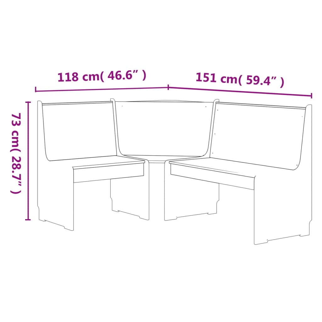 Panca Angolare REINE 151 cm in Pino Massello Bianco