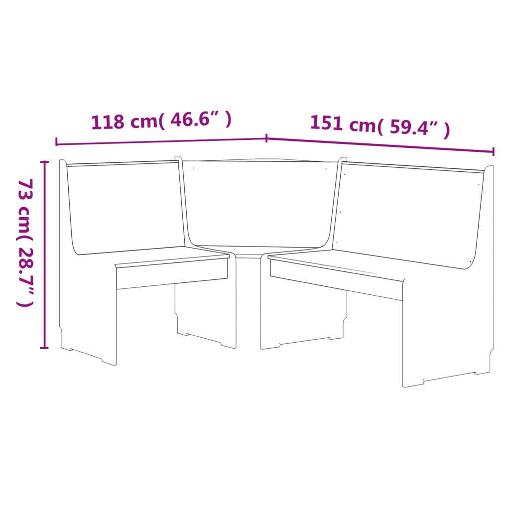 Panca Angolare 151 cm in Legno Massello di Pino Miele e Bianco