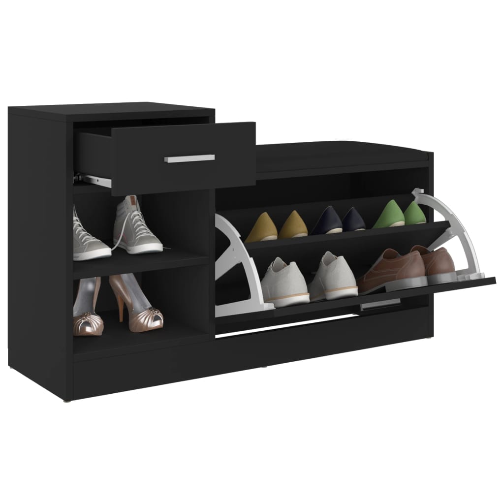 Panca Porta Scarpe Nera 94,5x31x57 cm in Legno Multistrato - homemem39