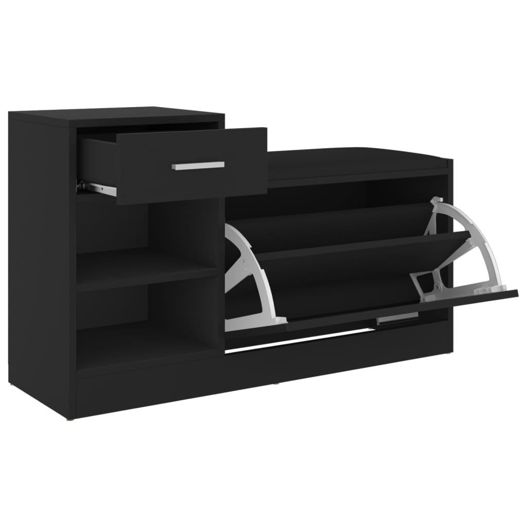 Panca Porta Scarpe Nera 94,5x31x57 cm in Legno Multistrato - homemem39