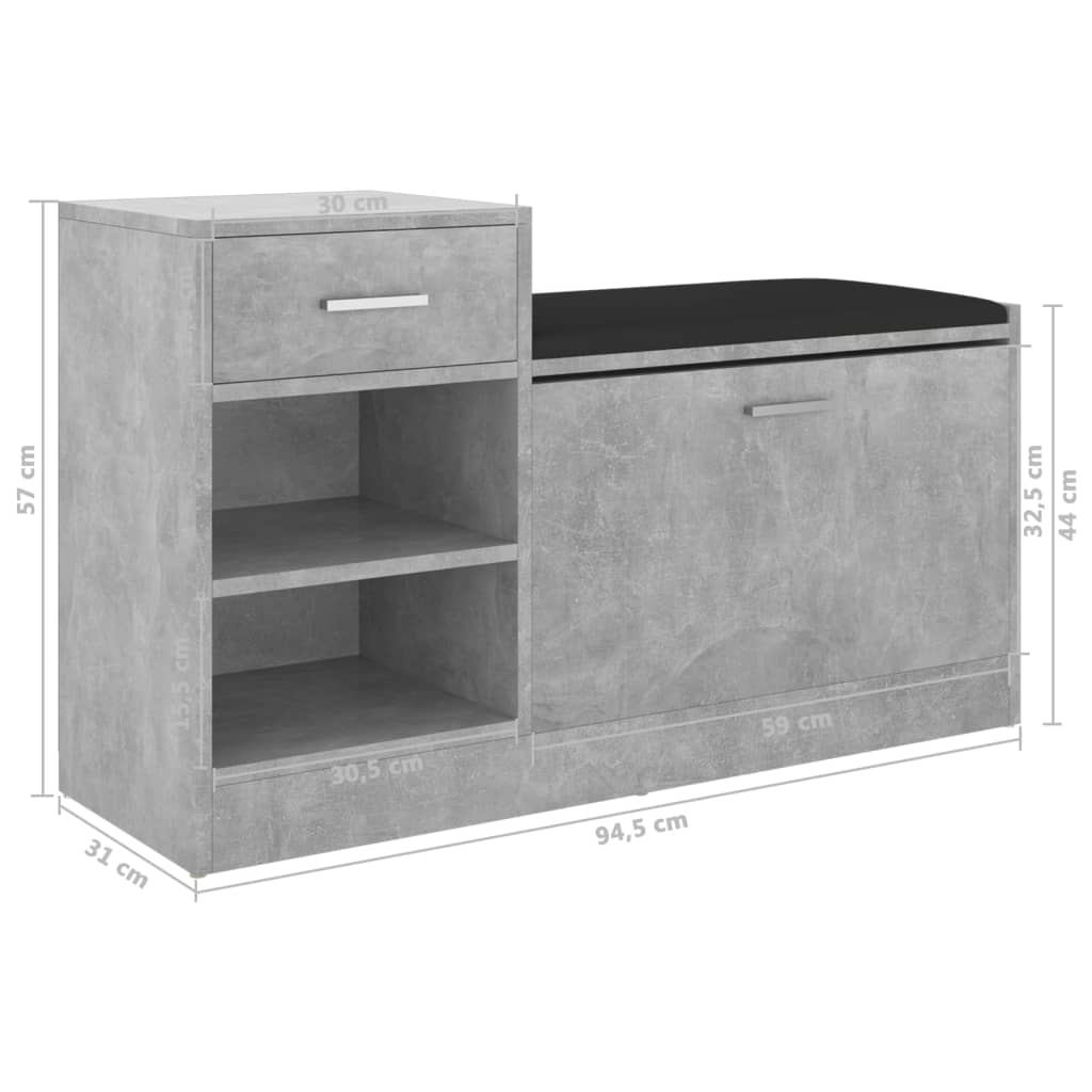 Shoe Bench Cement Gray 94.5x31x57 cm Multilayer