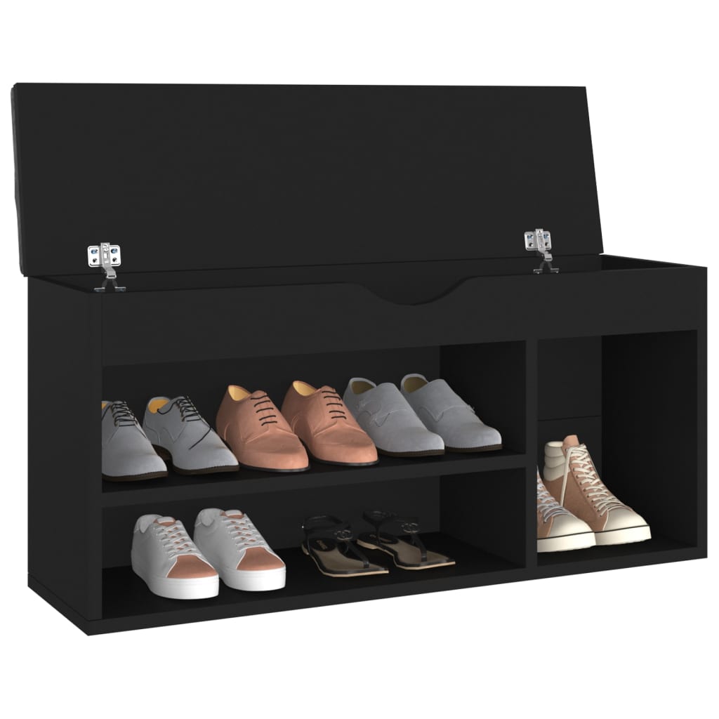 Panca Porta Scarpe con Cuscino Nera 104x30x49cm Multistrato - homemem39