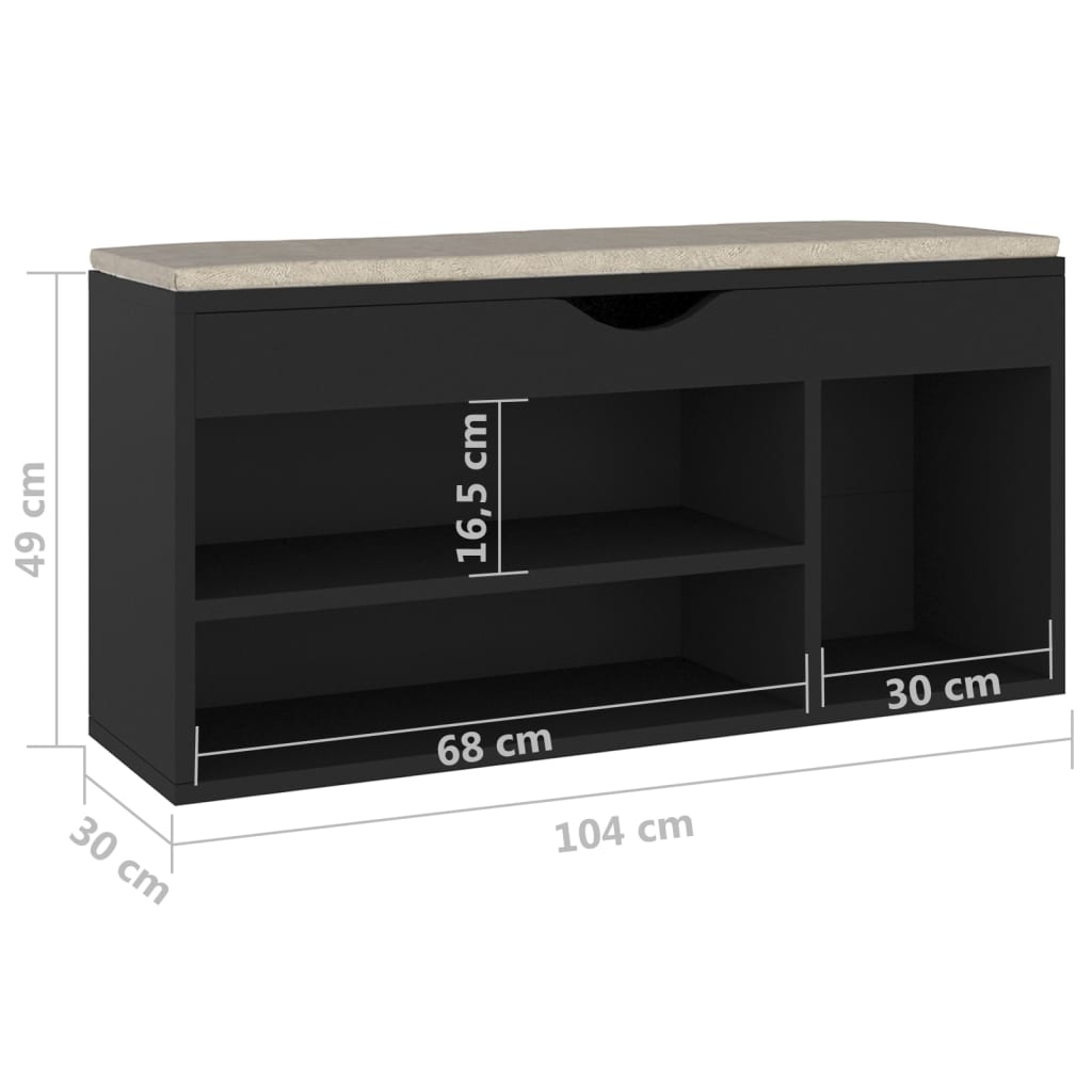 Panca Porta Scarpe con Cuscino Nera 104x30x49cm Multistrato - homemem39