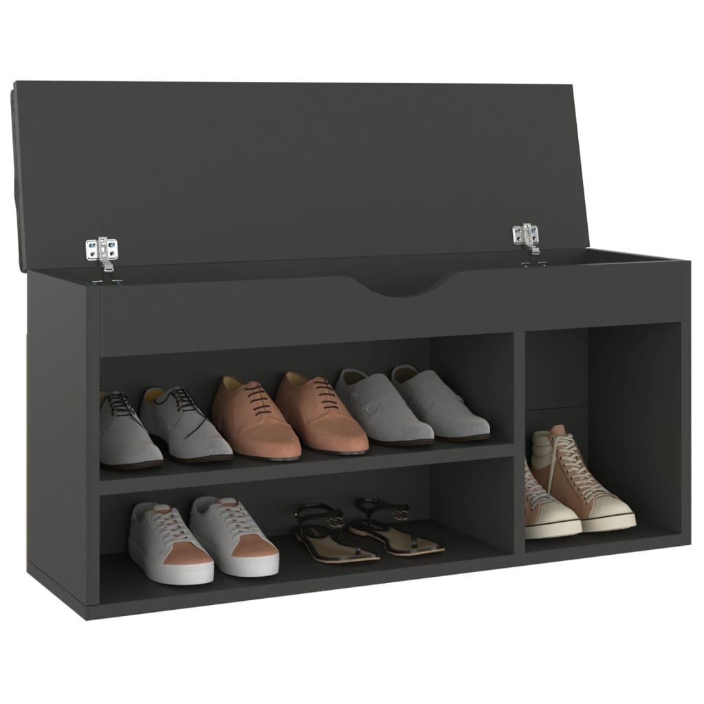 Panca Porta Scarpe con Cuscino Grigia 104x30x49cm Multistrato - homemem39