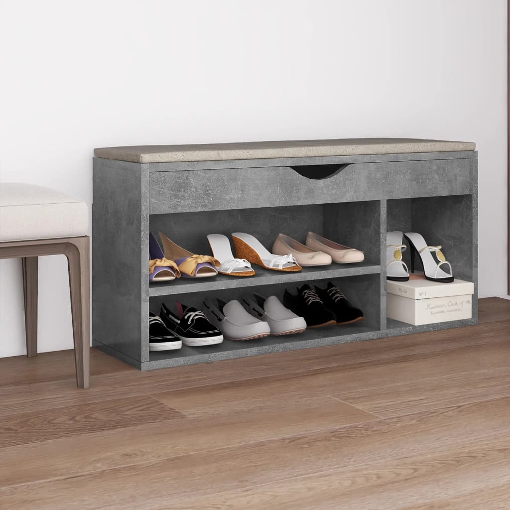 Panca Scarpe con Cuscino Grigio Cemento 104x30x49cm Multistrato - homemem39
