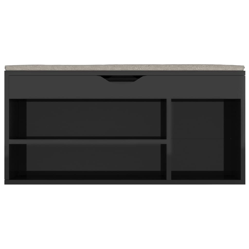 Panca Porta Scarpe Cuscino Nero Lucido 104x30x49cm Multistrato