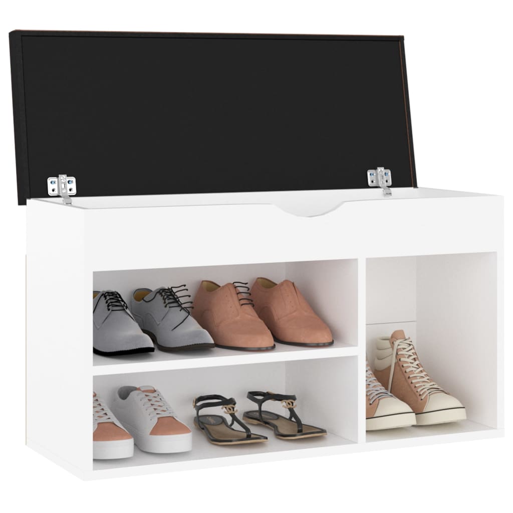 Panca Porta Scarpe con Cuscino Bianca 80x30x47cm Multistrato - homemem39