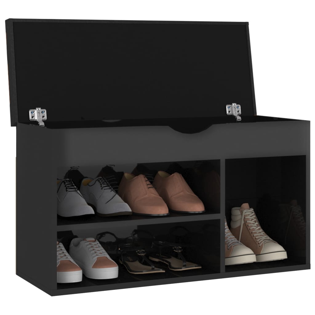 Panca Porta Scarpe Cuscino Nero Lucido 80x30x47cm Multistrato - homemem39