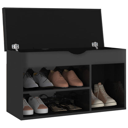 Panca Porta Scarpe Cuscino Nero Lucido 80x30x47cm Multistrato - homemem39