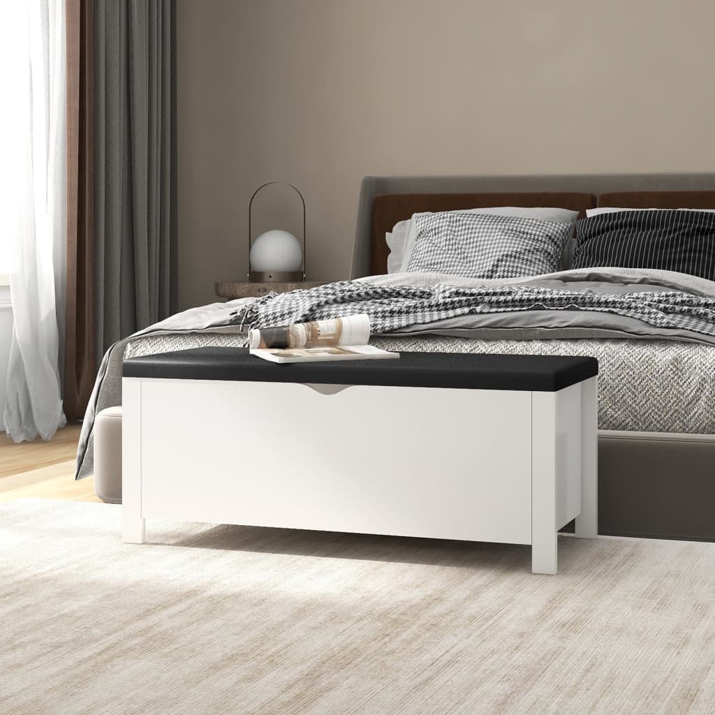 Contenitore con Cuscino Bianco 105x40x45cm Legno Multistrato