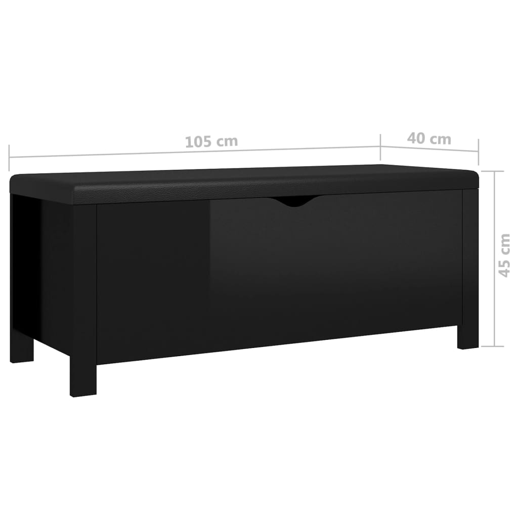 Contenitore con Cuscino Nero Lucido 105x40x45cm Multistrato