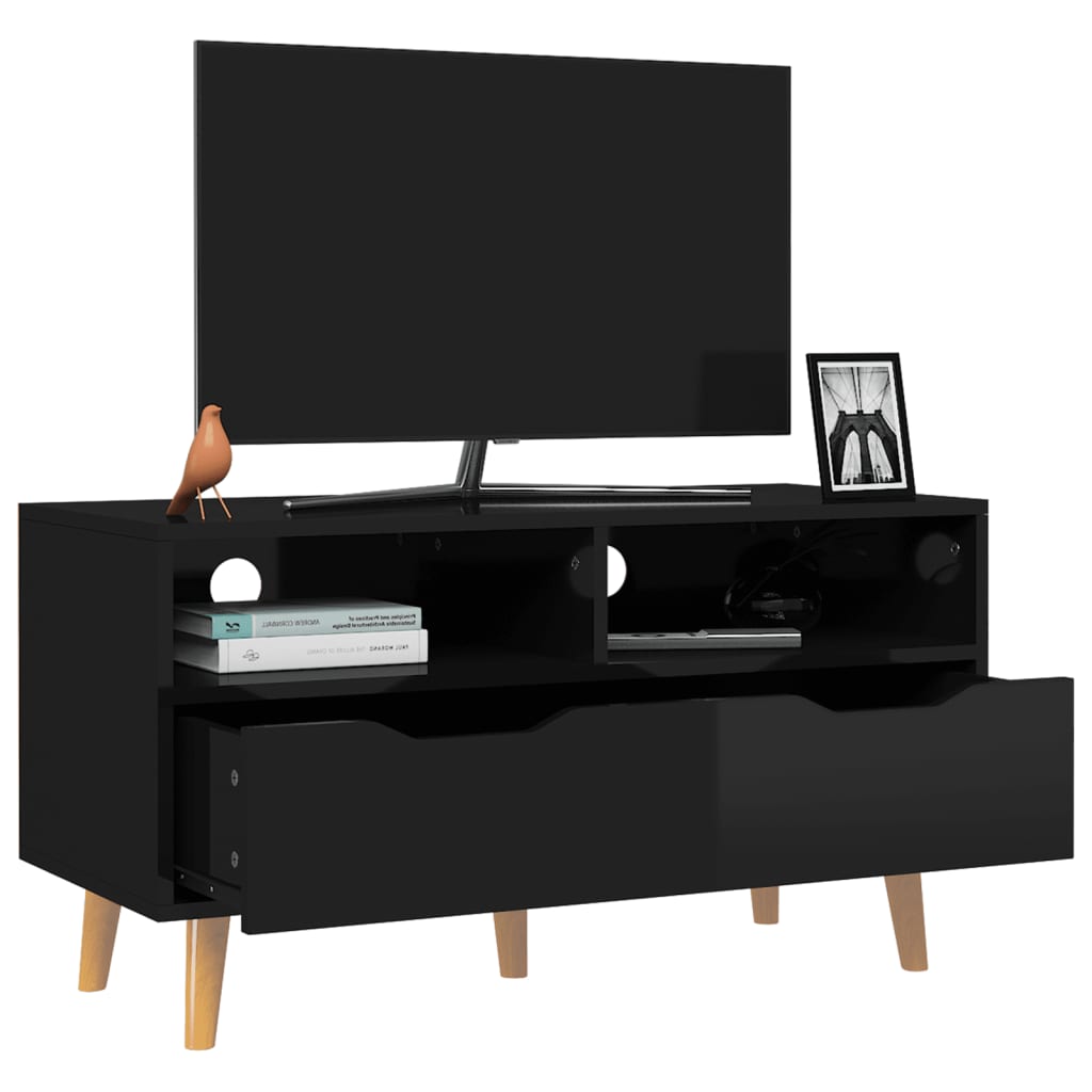 Mobile Porta TV Nero Lucido 90x40x48,5 cm Legno Multistrato - homemem39