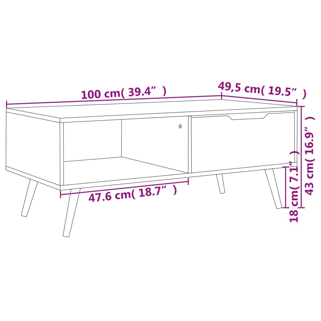 Tavolino da Salotto Nero 100x49,5x43 cm in Legno Multistrato | homemem39