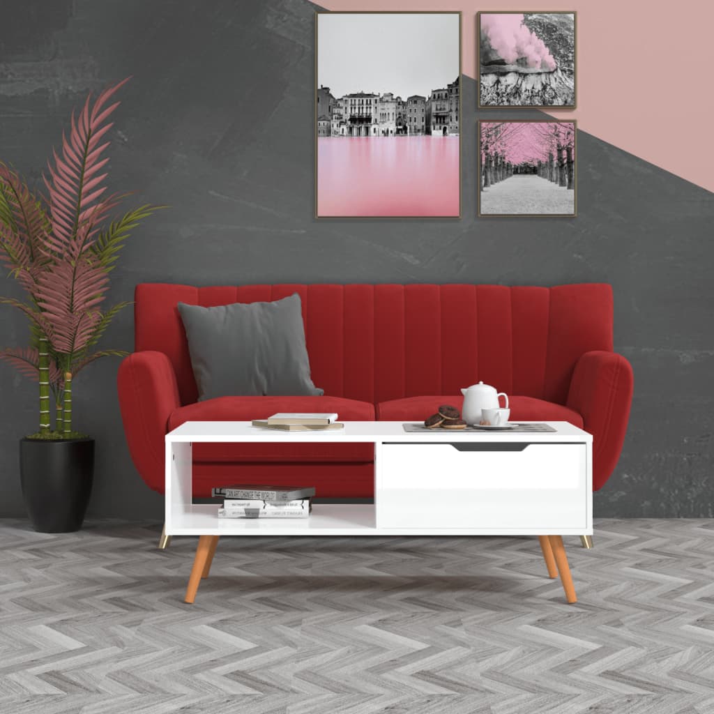 Tavolino Salotto Bianco Lucido 100x49,5x43 cm Legno Multistrato | homemem39