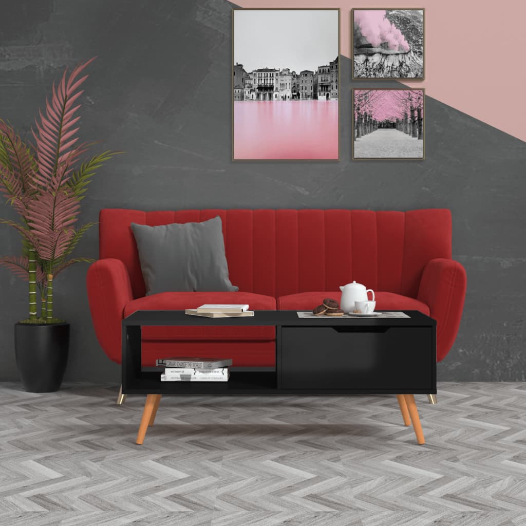 Tavolino Salotto Nero Lucido 100x49,5x43 cm Legno Multistrato | homemem39
