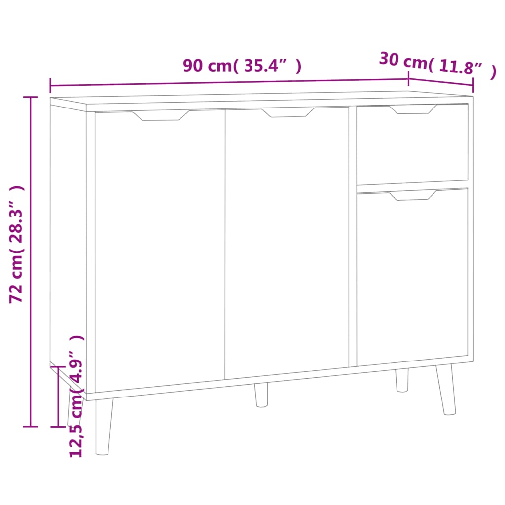 Credenza Bianca e Rovere Sonoma 90x30x72cm in Legno Multistrato - homemem39