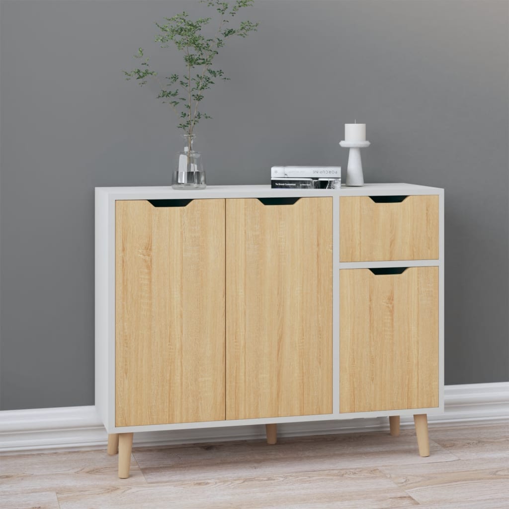 Credenza Bianca e Rovere Sonoma 90x30x72cm in Legno Multistrato - homemem39