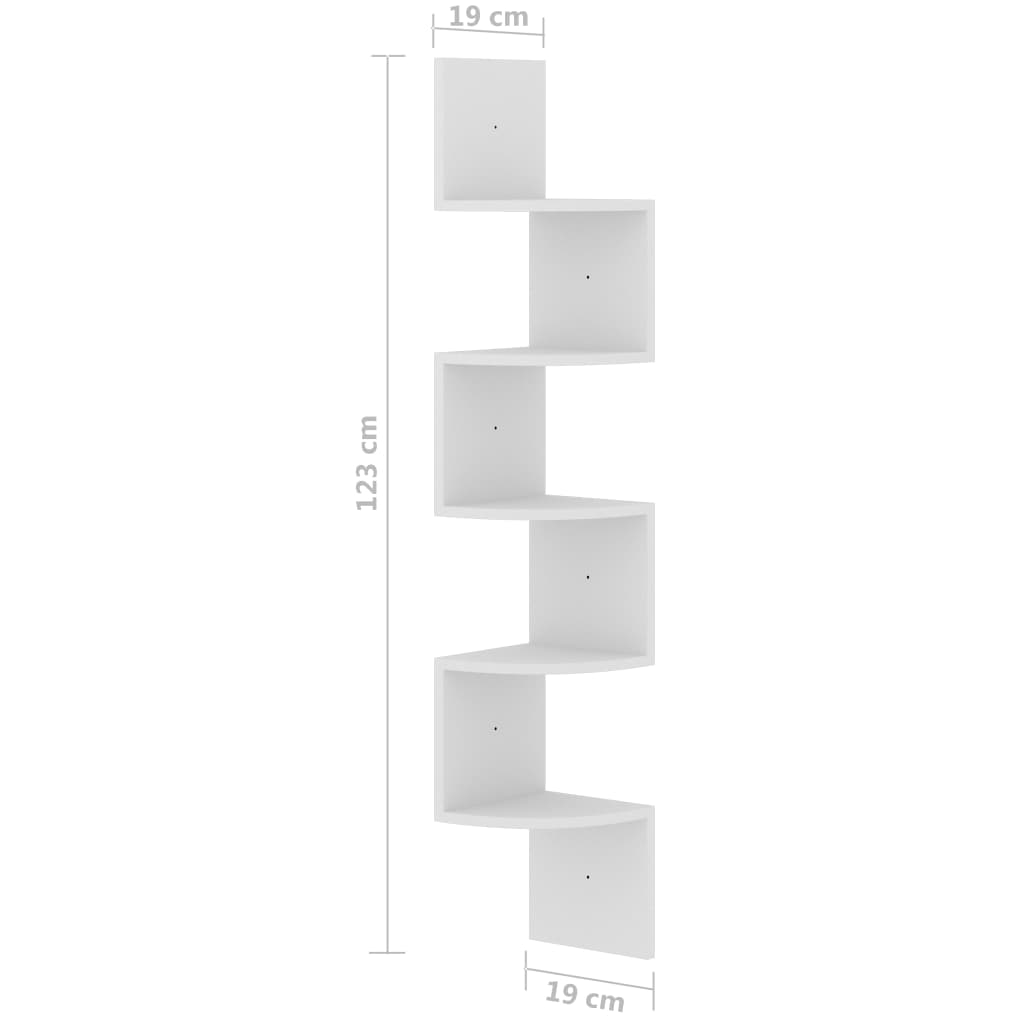 Scaffale Angolare a Muro Bianco 19x19x123 cm Legno Multistrato | homemem39