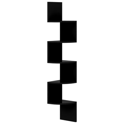 Scaffale Angolare a Muro Nero Lucido 19x19x123 cm Multistrato | homemem39