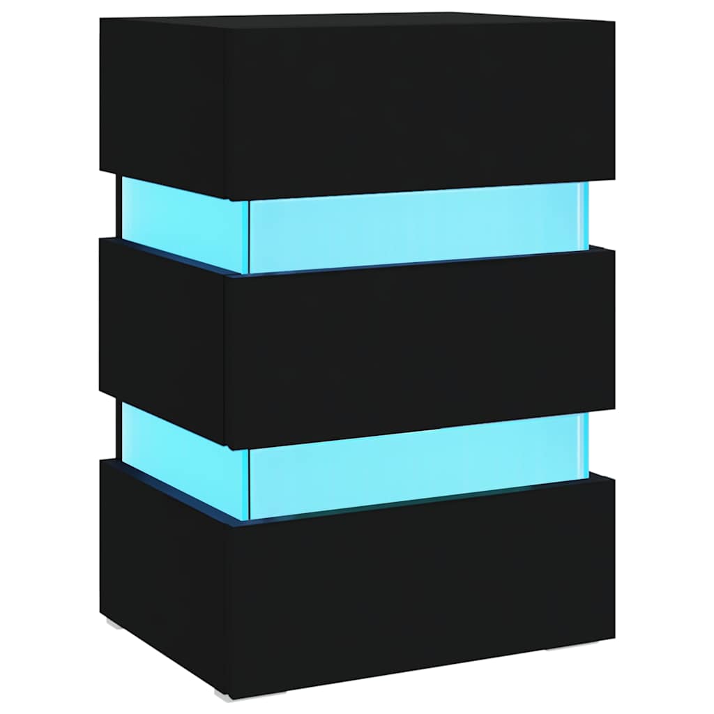 Comodino con Luci LED Nero 45x35x67 cm in Legno Multistrato | homemem39