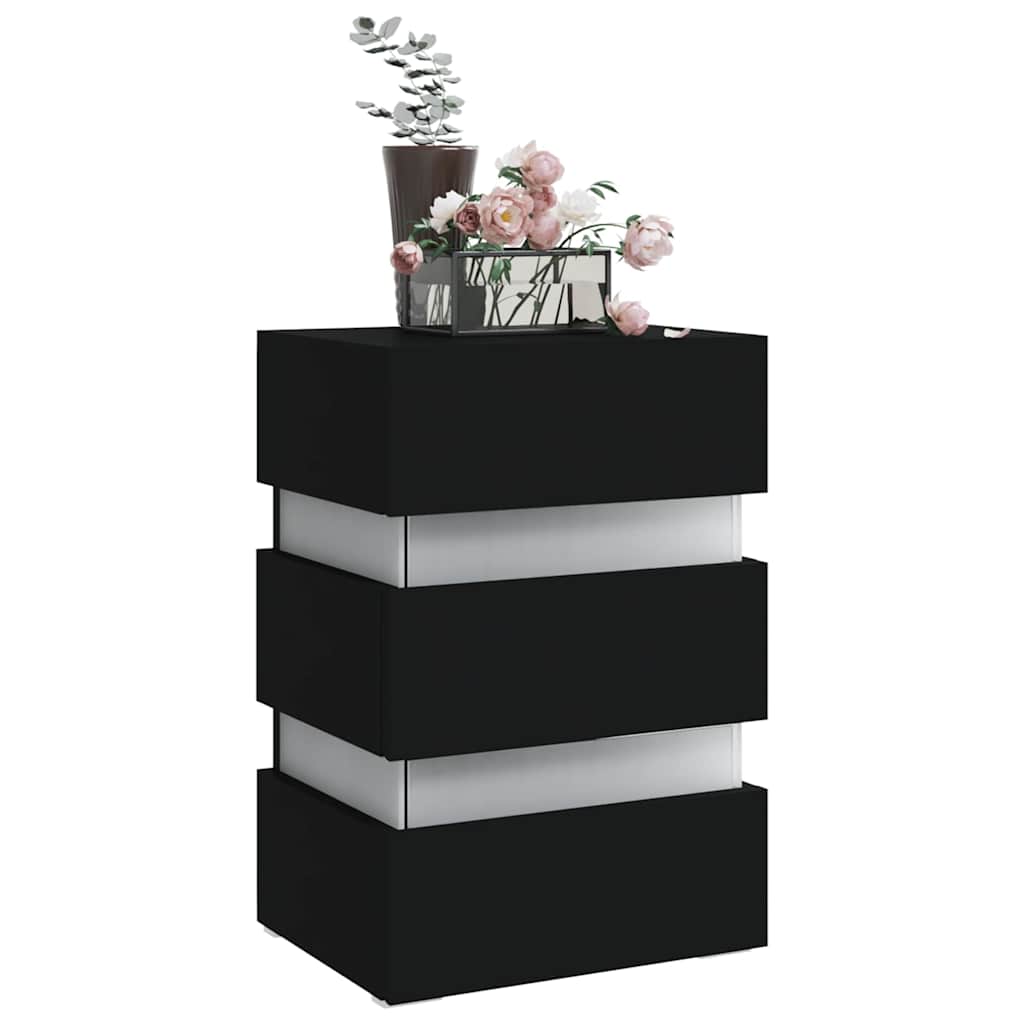 Comodino con Luci LED Nero 45x35x67 cm in Legno Multistrato | homemem39