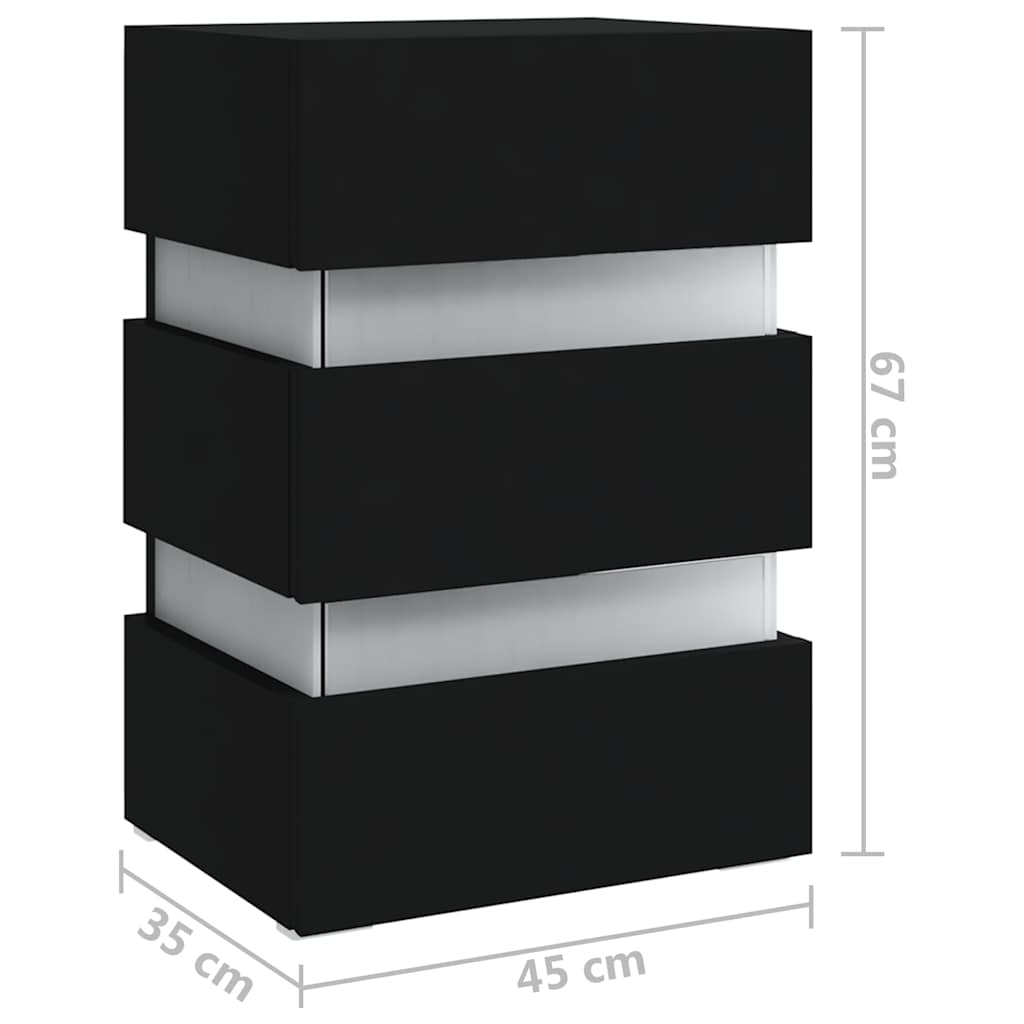 Comodino con Luci LED Nero 45x35x67 cm in Legno Multistrato | homemem39
