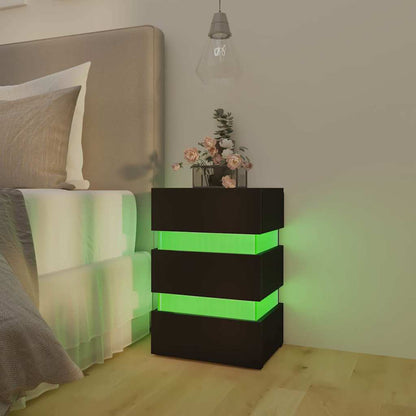 Comodino con Luci LED Nero 45x35x67 cm in Legno Multistrato | homemem39
