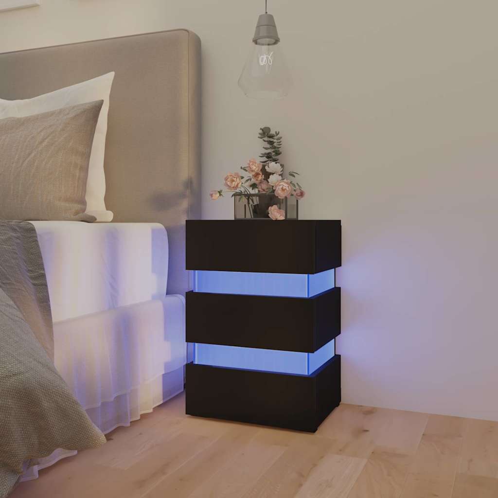 Comodino con Luci LED Nero 45x35x67 cm in Legno Multistrato | homemem39