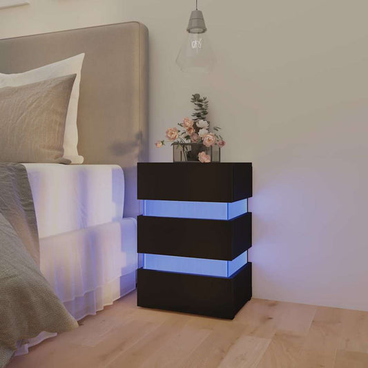 Comodino con Luci LED Nero 45x35x67 cm in Legno Multistrato