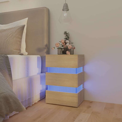 Comodino con Luci LED Sonoma 45x35x67 cm in Legno Multistrato - homemem39