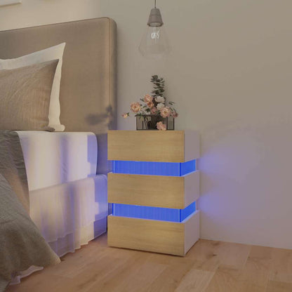 Comodino con Luci LED Bianco e Sonoma 45x35x67cm in Multistrato - homemem39