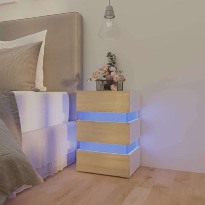 Comodino con Luci LED Bianco e Sonoma 45x35x67cm in Multistrato - homemem39