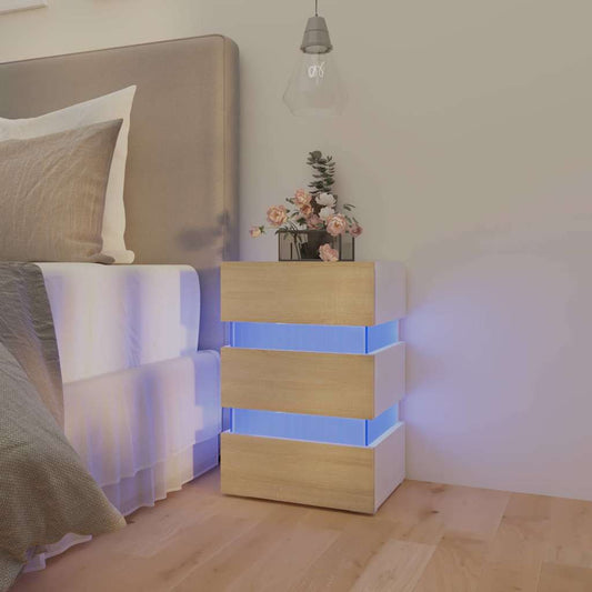 Comodino con Luci LED Bianco e Sonoma 45x35x67cm in Multistrato - homemem39