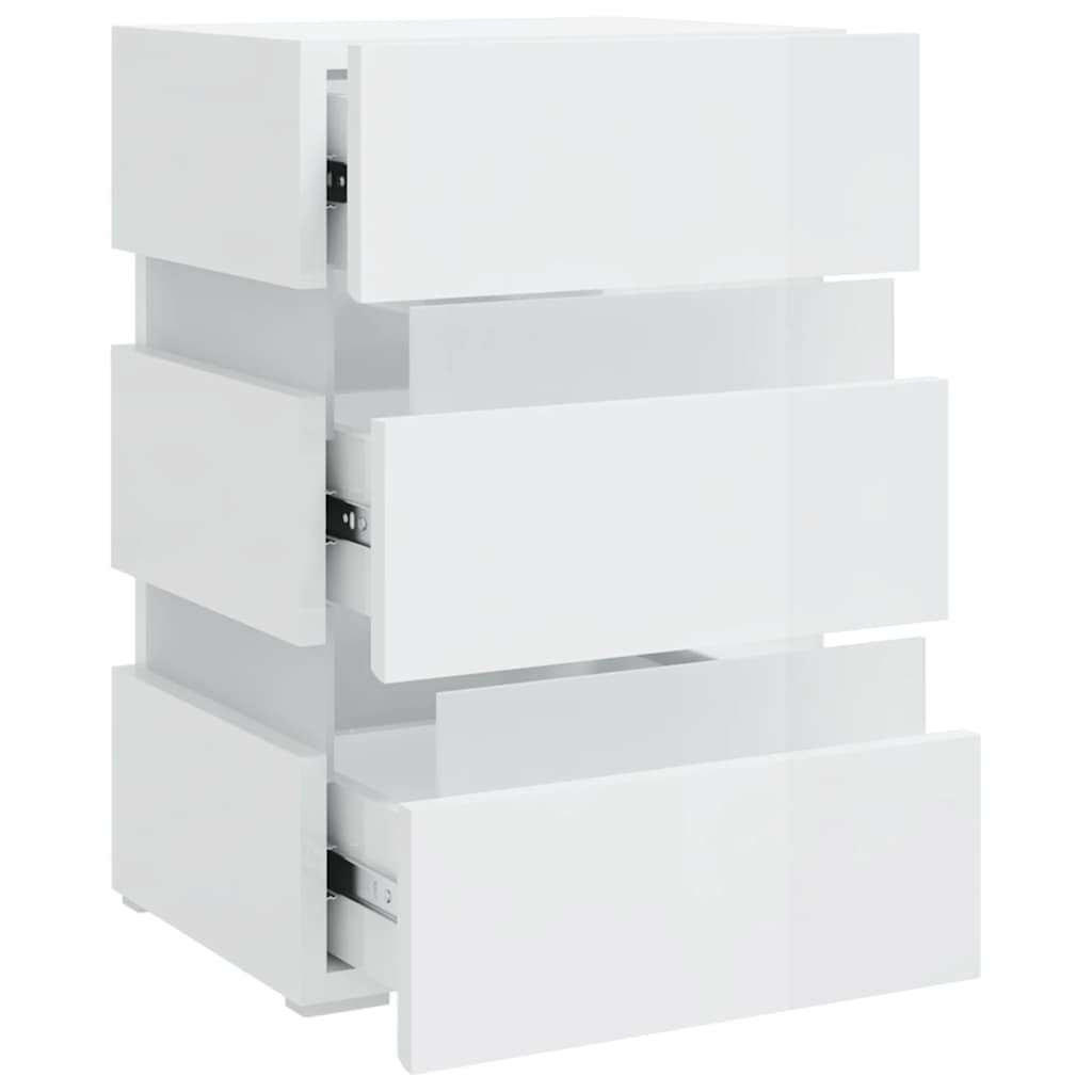 Comodino con LED Bianco Lucido 45x35x67 cm in Legno Multistrato - homemem39