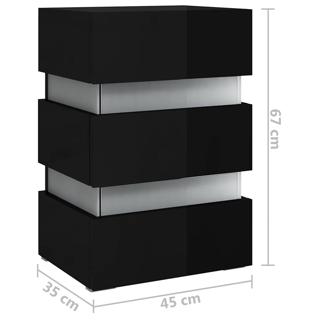 Comodino con LED Nero Lucido 45x35x67 cm in Legno Multistrato - homemem39