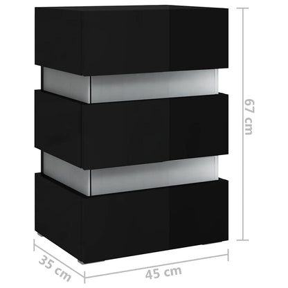 Comodino con LED Nero Lucido 45x35x67 cm in Legno Multistrato - homemem39