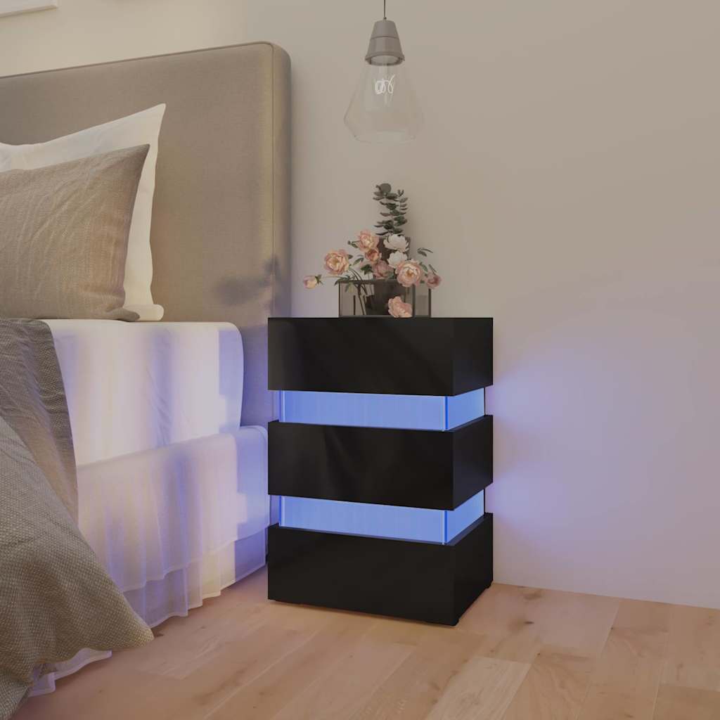 Comodino con LED Nero Lucido 45x35x67 cm in Legno Multistrato - homemem39