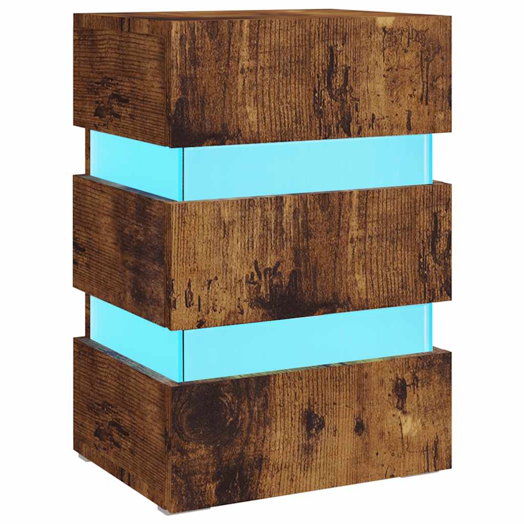 Comodino con LED Rovere Fumo 45x35x67 cm in Legno Multistrato | homemem39